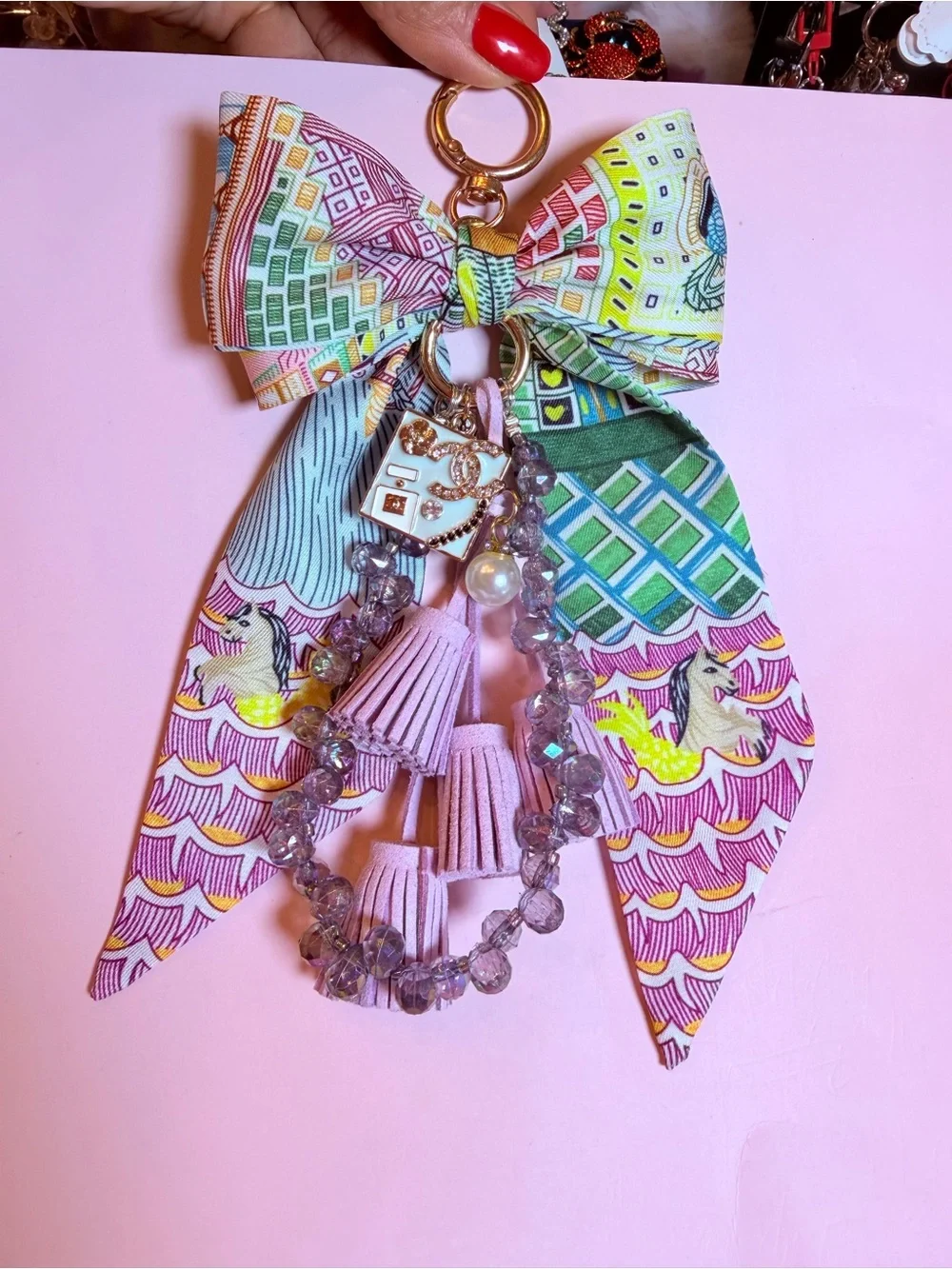 Pink Green Twilly Custom Statement Bag Charm